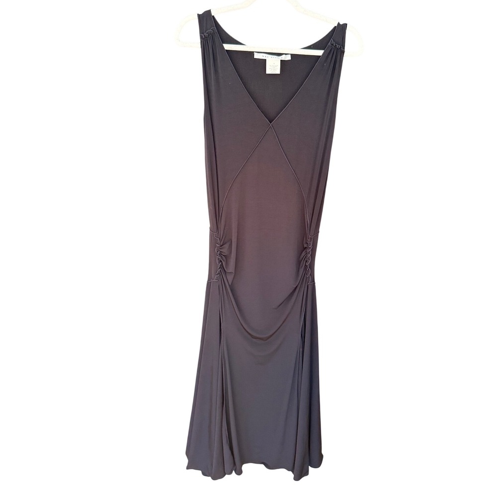 Vintage Y2K Max Studio Women's Black Ruched V-Neck Midi Dress Sleeveless Size M
